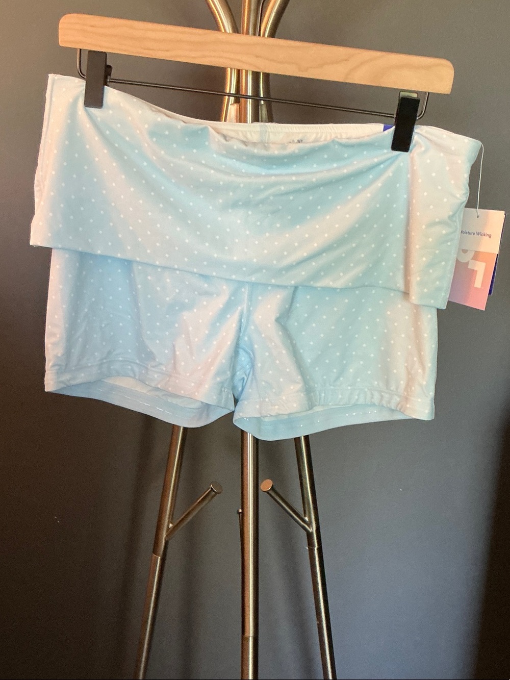 Light Blue Polka Dot Foldover Waist Shorts